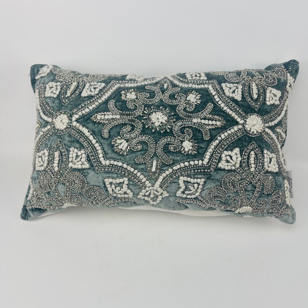 Artistic Accents Beaded Blue-Green Accent Pillow 19 x 11” - Picture 5 of 5